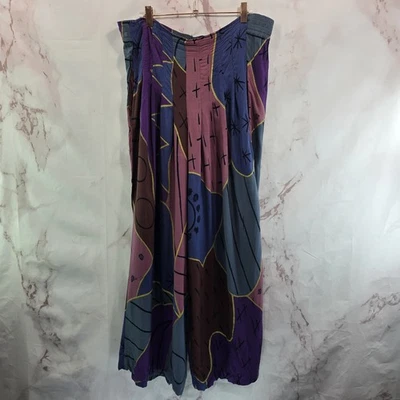 Vintage Pants Womens 1X 2X Harem Palazzo Artsy To Wear 90s 80s Teal Pink Brown  - Image 1 of 4