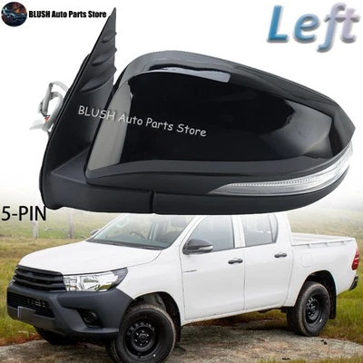 Espejo retrovisor de puerta lateral izquierdo eléctrico de 5 pines para Toyota Hilux 2015-2020 negro brillante Foto 1 de 4