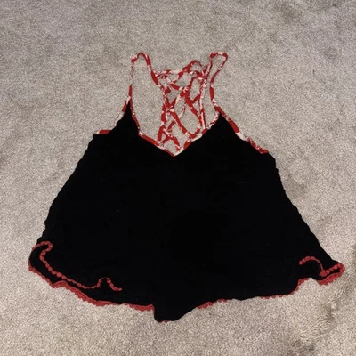 Double Zero Tank Top Size M Black With White And Red Straps - Image 1 of 3