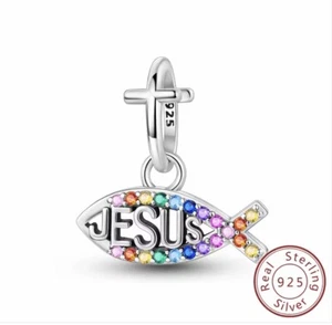 💖 Charm Anhänger Silber KREUZ Jesus Symbol Fisch für Pandora Armband Halskette - Bild 1 von 3