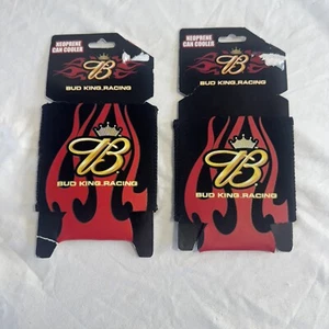 Set of 2 Bud King Racing Anheuser Busch Budweiser Beer Can Cooler Koozie NEW - Picture 1 of 2