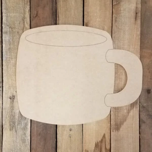 Plain Coffee Mug Cutout, Engraved Office Mug Unfinished Shape, Paint by Line - Picture 1 of 1