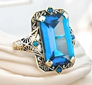 VINTAGE STIL 925 STERLINGSILBER 6 KT SIMULIERTER AQUAMARIN OPAL RING #309 - Bild 1 von 3