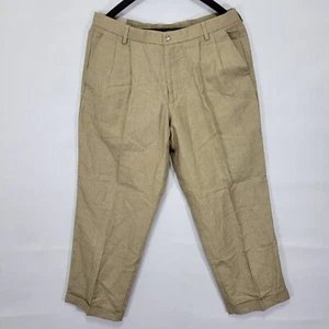Dockers Men's Premium Linen Cotton Pant Beige Pleated Cuffed Size 36x29 NEW - Picture 1 of 5