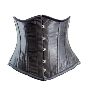 Corset Women's 38 Black Satin Waist Trainer Steel Boned Heavy Duty Plus Size - Picture 1 of 7