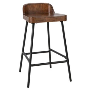 Industrial 24.5 Inches Bar Stool with Backrest and Saddle Seat-Rustic Brown - Co - Picture 1 of 5