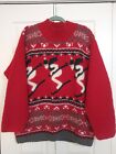 80's VNTG Handknit Metropolitan Unisex Christmas/Ski Theme Red Sweater Sz Meduim