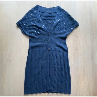Blaue Vintage Strickjacke mit Pailletten Dekor, Größe S / M - Bild 1 von 4