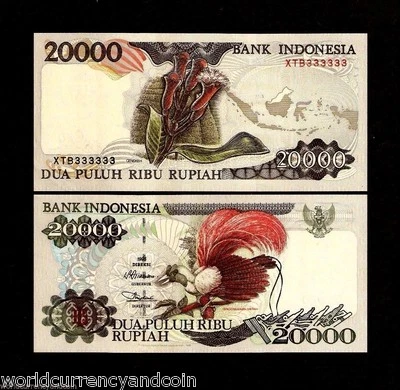INDONESIA 20000 RUPIAH P-135 1995 Rare SOLID # 333333 REPLACEMENT UNC BANK NOTE - Image 1 of 2