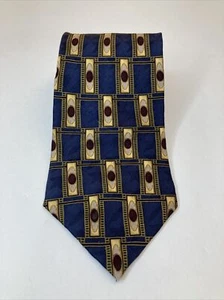 Etienne Aigner Necktie Blue Red Gold Multi Color Geometric Pattern Silk Tie - Picture 1 of 13