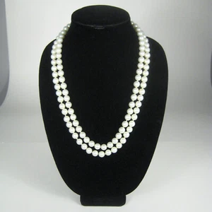 Necklace Women Faux Pearl Beaded 26 Inch Opera Fancy Clasp Classic Estate White - Picture 1 of 7