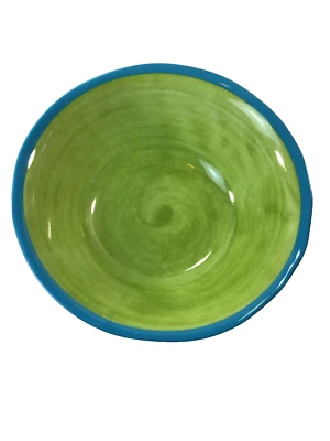 Cynthia Rowley Acuarela Verde - Borde Azul 11.5" Redondo Melamina Cuenco para Servir Foto 1 de 4