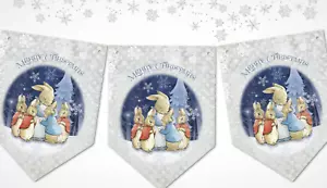 Bandera y cinta Peter Rabbit & Flopsy Bunnies Feliz Navidad Nieve - Imagen 1 de 2