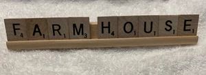 FARMHOUSE Sign Wood Scrabble Tiles Desk Home Decor Handmade Nameplate Rustic - Picture 1 of 3