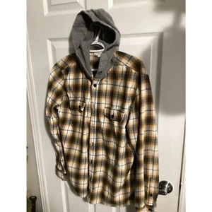 men's aeropostale plaid flannel button down shirt hoodie Med - Picture 1 of 2