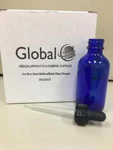 2 OZ BOTELLAS DE VIDRIO AZUL COBALTO CON GOTERO NEGRO DE VIDRIO (Cantidad de 6) - Imagen 1 de 1