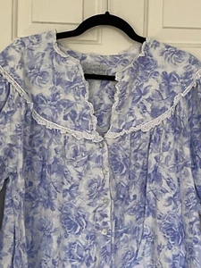 Lanz of Salzburg Blue White Rose Tyrolean Flannel Night Gown Pajama Large #2 - Picture 1 of 9