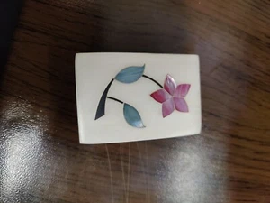 Vintage weißer Marmor Schmuck Schmuckkästchen Handarbeit weißer Stein rosa floral  - Bild 1 von 4
