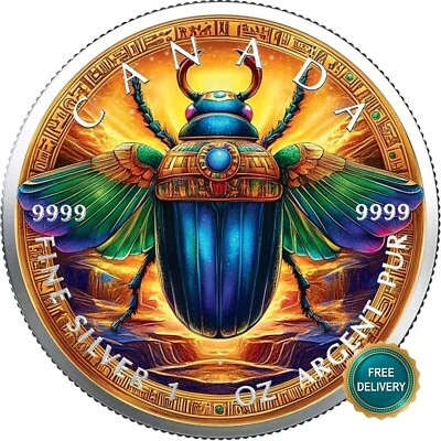 2024 1OZ Silver Canada Ancient Egypt Scarab Bug Colorized Color Cert ONLY100#85! - Image 1 of 4