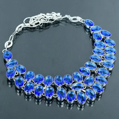 Collar de joyería de regalo hecho a mano de piedras preciosas de cuarzo con forma ovalada de tanzanita facetada 18" Foto 1 de 4