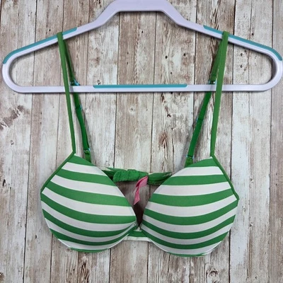 Victoria's Secret PINK Push-Up Bra 34C Green White Striped Polka Dot Underwire - Image 1 of 4