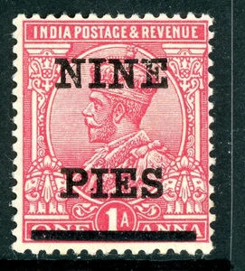 British India 1921 KGV 9 Pies/1 Annas Rose Carmine SG #192 Mint W94 - Picture 1 of 6