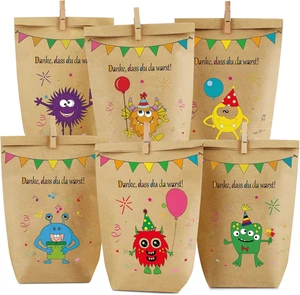 Set 12 sacchetti regalo mostri motivi colorati per regalo bambini festa - Foto 1 di 14