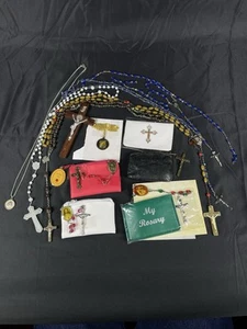 Vintage Lot 6 Rosaries Old Wooden Cross 2 St Anthony Necklaces 3AsIs Rosaries - Picture 1 of 9