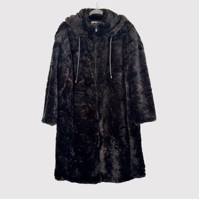 Bronchu Walker Womens Trench Coat Black Faux Fur Hooded Full Zip Long Medium - Image 1 of 4