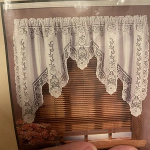 Vintage Lace Swag Curtains Set Of 2, Victoria Classics Cream 60”W X 36” - Picture 1 of 5