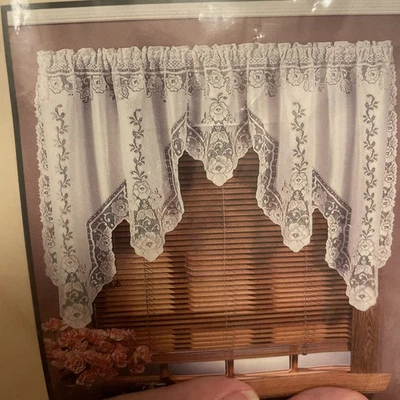 Vintage Lace Swag Curtains Set Of 2, Victoria Classics Cream 60”W X 36” - Image 1 of 4