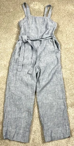 EVERLANE Jumpsuit Overalls Striped 100% European Linen Blue & White 2 - Picture 1 of 10