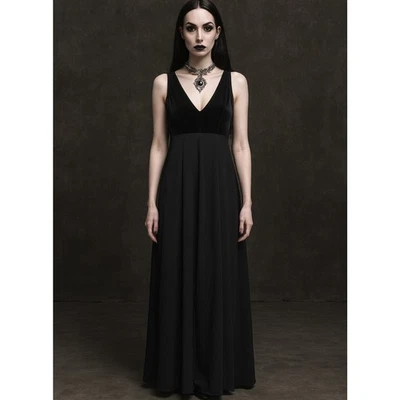 Maxi Vestido De Colección Scott McClintock Negro Terciopelo Crepé Gótico Elegante Glam Talla 8 Foto 1 de 4