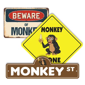 Monkey (3 Pack) Plastic Street Sign Crossing Warning Vintage Rustic Beware - Picture 1 of 12