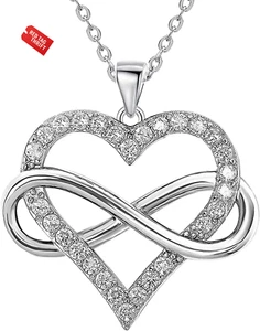 Infinity Heart Necklace for Women, Love Heart Pendant with Cubic Zirconia and In - Imagen 1 de 12
