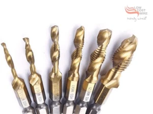 1/4" Hex Shank HSS Metric Hand Screw Thread Tap Taper & Drill Bits Tool M3-M10 - Picture 1 of 19