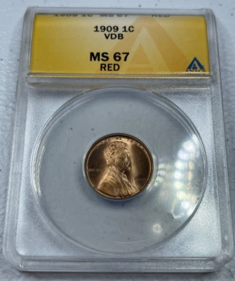 1909-P VDB Lincoln Wheat US Small Cent,   MS67 RD by ANACS,   EXQUISITE & RARE!! - Image 1 of 4