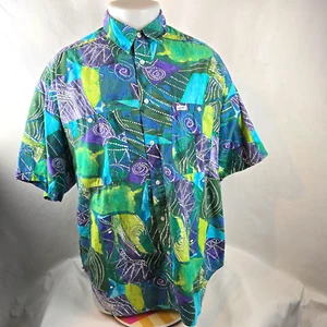 Vintage Georges Marciano Guess Shirt Mens Large Green Button Up Floral Geometric - Picture 1 of 9