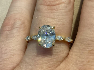 3.78 Carat Lab Created Diamond Oval Cut Engagement Ring Gold Plated 925 R - Image 1 of 4