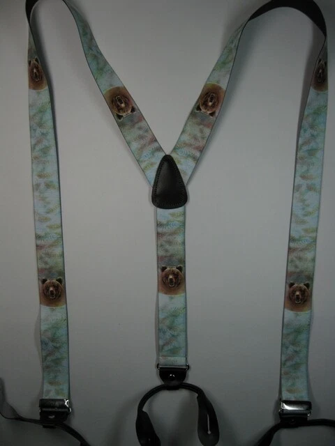 Tirantes para hombre - WLBR Wildlife Bear botón de cuero, estilo Y, hecho en EE. UU. Foto 1 de 1