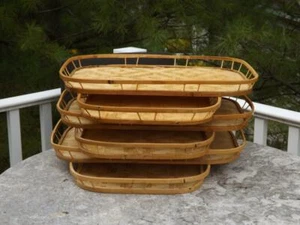 6 Tiki Bambù Rattan Vimini Servire Vassoi 19X13 - Foto 1 di 2