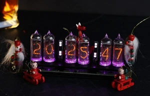 Home decor Nixie clock. In-14 tubes. 6 tubes. Carbon case. Warm shine of tubes. - Picture 1 of 18