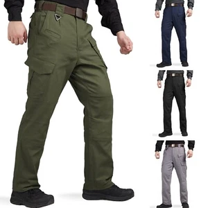 Work Cargo Army Utility Trousers Mens | Elastic Waist Multi Pocket Combat Green - Picture 1 of 43