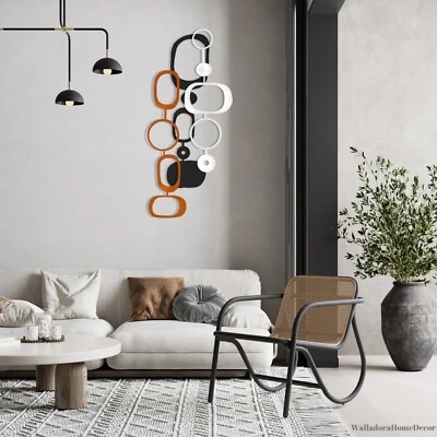 Decoración de pared naranja y negro, arte de pared vertical, formas abstractas arte de pared Foto 1 de 4