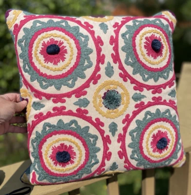 18 x 18 Boho Style Throw Pillow by Surya  Multi Colored Geometric Girls Teens - Image 1 of 4