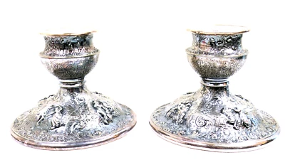 Par de candelabros de plata Barbour SP Co International Repousse placa de plata 2100 Foto 1 de 4