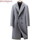 Fashion Mens Double Breasted Mid Long Wool Blend Trench Casual Dress Lapel Coats