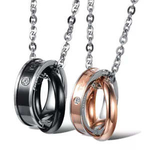 2x EDELSTAHL PARTNER KETTEN ZIRKONIA RING ANHÄNGER GRAVUR PÄRCHEN KETTE GESCHENK - Bild 1 von 5