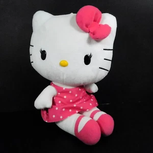 Hello Kitty Cat 10" Plush Pink Polka Dot Dress Sitting Stuffed Animal Sanrio Toy - Picture 1 of 12