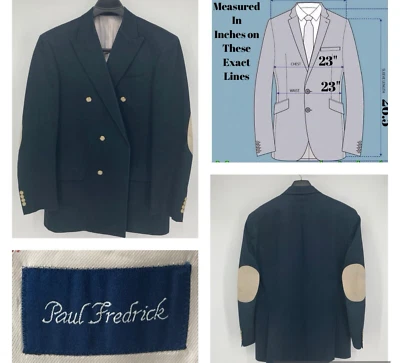 Paul Fredrick Double Breasted Sport Coat Men's 44L Cotton Blazer Elbow Patches - Image 1 of 4